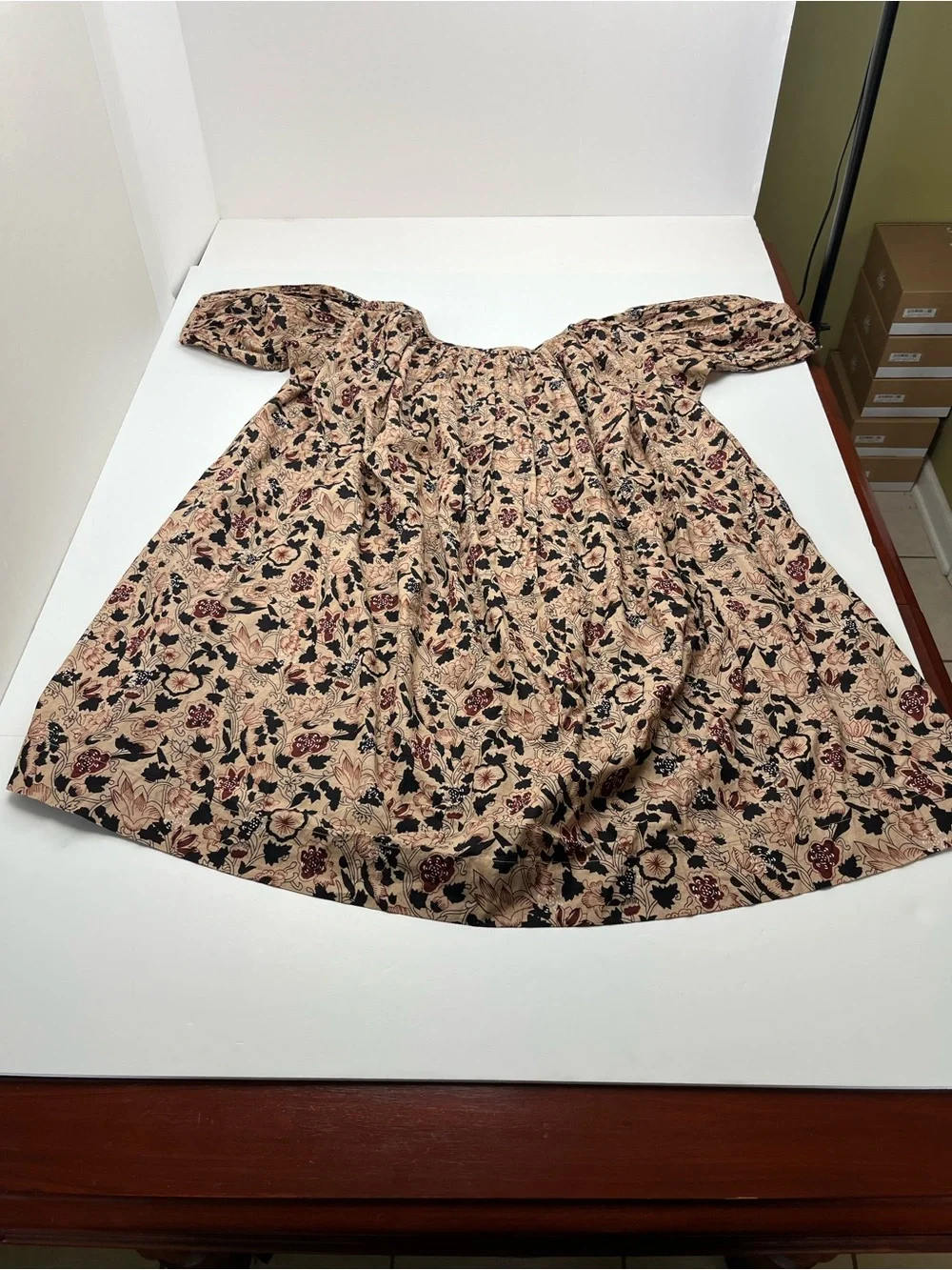 The Great. Sleep Dress 100% Cotton Size 0 Beige Black Timber Floral‎ Loose